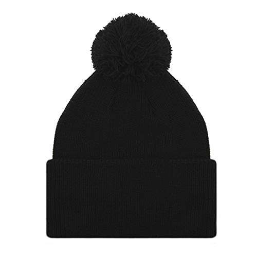 AcademyFits Pom Pom Knit Warm Ultra Soft Winter Beanie Made Adjustable Fit Men Beanie Women Beanie Unisex Design Cuffed Beanie (Black)