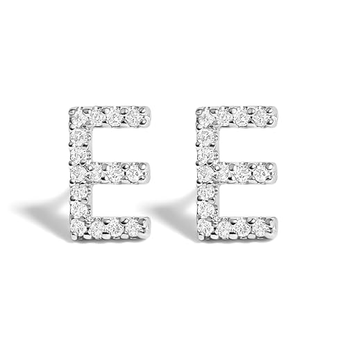 10K White Gold 1/10 Cttw Diamond 'E' Initial Stud Earring