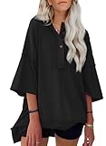 SHEWIN Womens Tops Casual Trendy Short Sleeve V Neck Cotton Tshirts Crewneck Oversized Summer Tops for Women 2025 A Black X-Large
