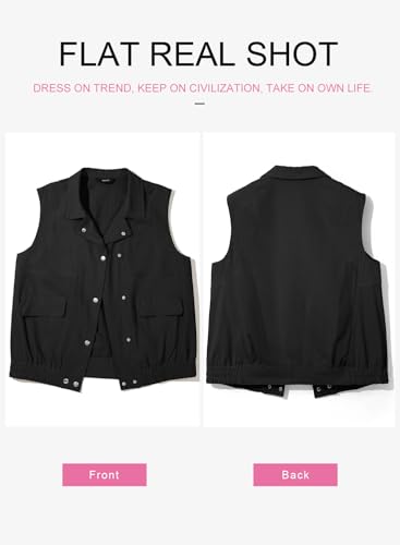 Dokotoo Womens Vests 2025 Fall Outerwear Button-Down Lapel Collar Elastic Hem Sleeveless Jacket Cargo Vest4