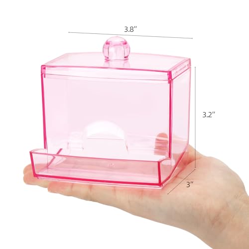 Image of Tbestmax 10oz Qtip Holder Dispenser, Big Cotton Swab Holder Bathroom Accessories Organizer for Storage - Qtips Cotton Ball, Floss Container (Pink)