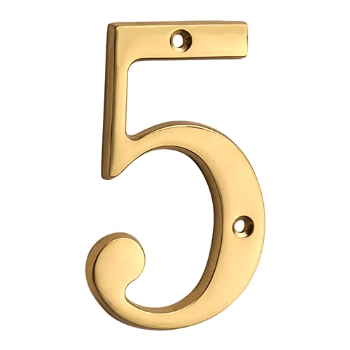 HASWARE Plaque De NuméRo De Maison 10 cm, Finition Laiton Poli, Design Moderne Courbé éLéGant,...