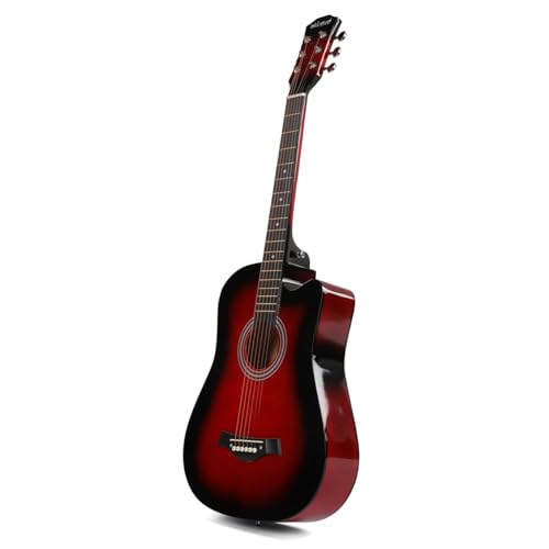 Image of AKKORD Basswood 38 Inch Acoustic Cutaway Guitar Kit With Gigbag, Strings, Picks, Strap And Key - Glossy Red | Kit For Beginners With Free Course