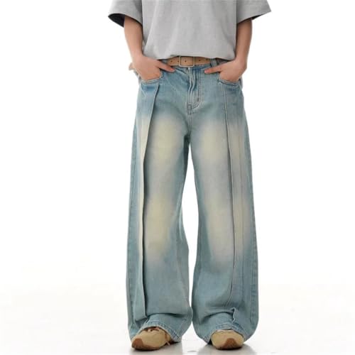 Men’s Summer Washed Deconstructed Vintage Wide Leg, Solid Color, Loose Straight Denim Pants3
