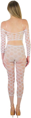 Image of ToBeInStyle Women's Spandex Multi Net Fishnet Set Rave Novelty Party Crop Top & Tights