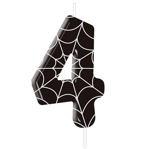 Spider Birthday Candles Number 4 Spider Candle for Black Spider Cake Topper, Birthday Anniversary Party Decorations Cake Decor Hero Theme Numbe Candles Birthday Christmas Supplies