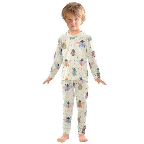 Pajama Sets Long Sleeve Colorful Bugs on Background Soft Comfy Sleepwear 2 Piece PJS 3-8T2