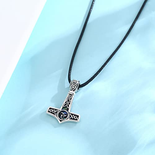Norse Viking Thors Hammer Talisman Necklace 925 Sterling Silver Abalone Shell Vintage Rune Amulet Noridc Jewelry Gift for Women Men Mothers Day Gifts3