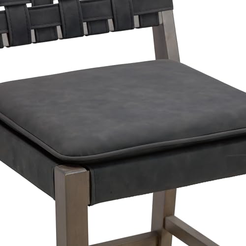 Image of Nathan James Cohen Mid-Century Modern 29 in. Wood Bar Stool, Upholstered Faux Suede Bar Height Stool with Solid Wood Frame, Black