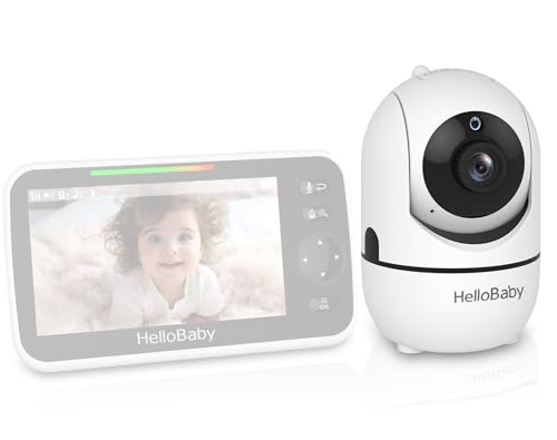 Image of HelloBaby Upgrade Monitor, 5''Sreen with 30-Hour Battery, Pan-Tilt-Zoom Video Baby Monitor with Camera and Audio, Night Vision, VOX, 2-Way Talk, 8 Lullabies and 1000ft Range No WiFi, Ideal Gifts