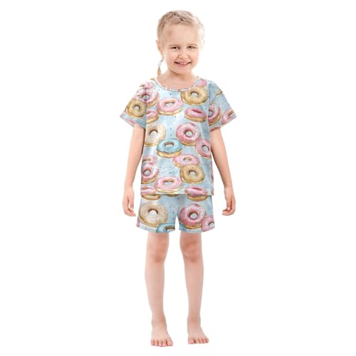 ALAZA Colored Donut Pajamas Set Short Sleeve Cotton Sleepwear Summer Pjs 2 Piece 5-14Y3