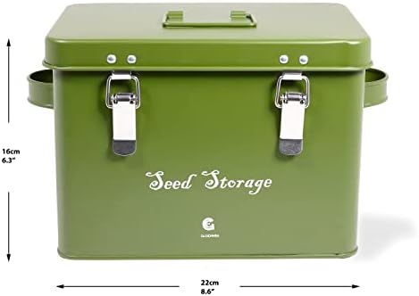 GLOCHYRA - Seed Storage Box - Seed Packet Storage Organizer Garden Seed Container with dividers Completes with 10 Seed Envelopes, 10 Plant Labels (Green)