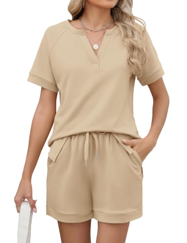 Image of LOMON Womens Two Piece Sets Summer Lounge Sets Sweatsuit Shorts Set Casual Matching Sets