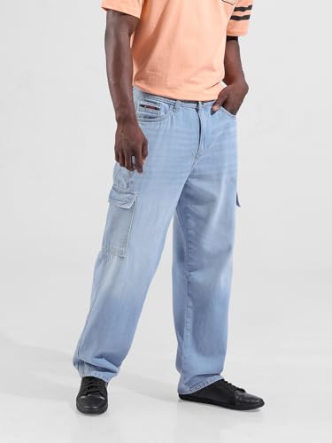 Image of The Indian Garage Co Men Baggy Solid Mid-Rise Cargo Jeans