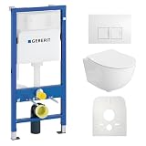 Lavita Duofix Basic Elemento a parete + Lavita WC a scarico profondo Dalia Bianco senza bordo + Sedile WC con chiusura automatica + Pannello di comando Delta 25 Pulsante bianco Set completo