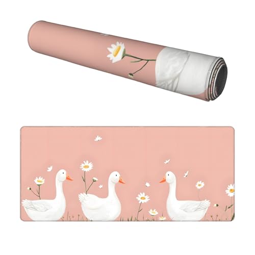 Image of Geese Daisies Cute Extended Gaming Mouse Pad, with Stitched Edges Large Mouse Pad Desk Protector, Rubber Base Mousepad Keyboard Mouses Mat for Work Game Office Home- 32 inch X 12 inch Inch,E92