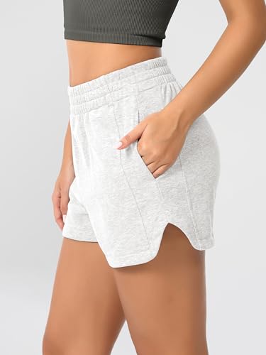 ODODOS Women's Sweat Shorts Cotton French Terry Curved Hem Workout Casual Relaxed Lounge Shorts with Pockets4