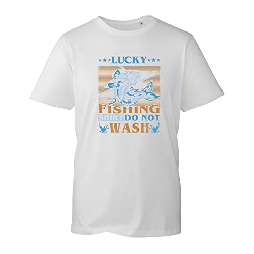 Lucky Fishing Shirt Do Not Wash T-Shirt, Funny Fishing Carp Fisherman Unisex Kids Adults Top (White, 2XL)