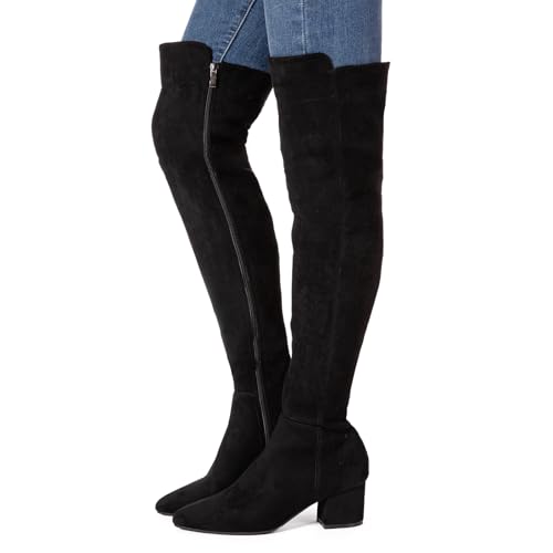 N.N.G Women Over Knee Boots Suede Thigh High Long Comfort Black Winter Low Square Toe Block Heel2