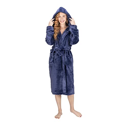 MONHOUSE Womens Dressing Gown - Premium Super Soft & Cosy Long Bathrobe - Ladies Thick Flannel Luxury Housecoat - Warm Fluffy Shearling Spa Robe for Her - Sherpa Bathrobe - Purple UK 8-10