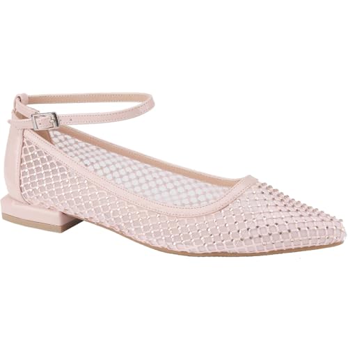 CLOVERLAY Women's Mesh Flats Pointed Toe Ankle Strap Adjustable Buckle Low Heel Ballet Flat Elegant Dress Comfort Casual Daily Spring Summer Shoes