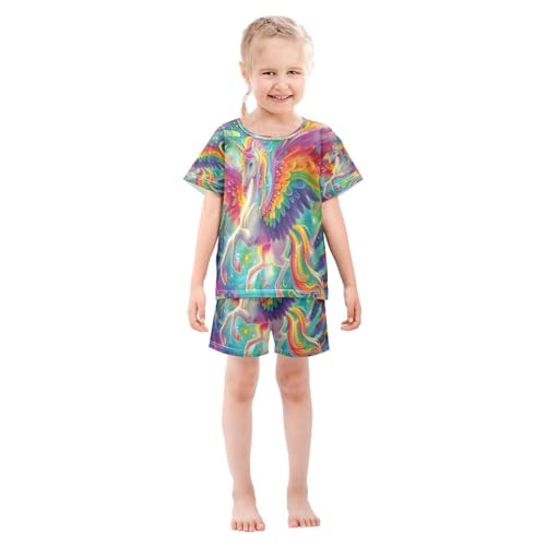 Short Sleeve Pajamas Sets Summer Cotton Sleepwear Unicorn in Center3