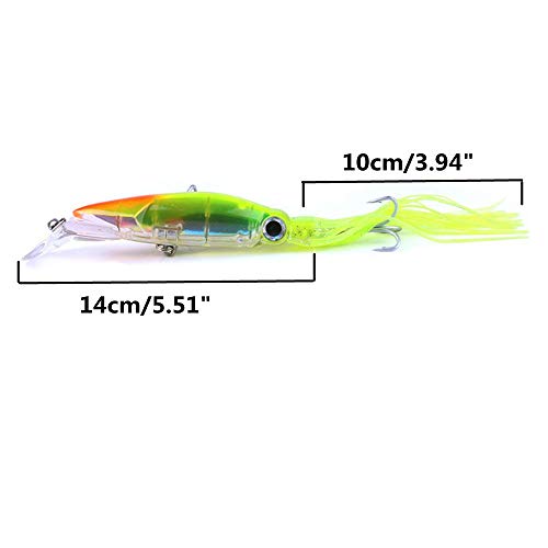 East Rain Squid Swimbait Hard Lures Lingcod Rockfish Saltwater Fishing Octopus Jig Head(5.51In/14Cm,1.41Oz./40G,6 Colors Option) (6Pcs Multicolor) #TOP1