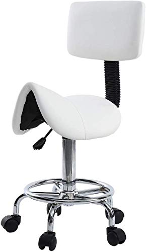 Iglobalbuy Taburete Giratorio Taburete de Trabajo Taburete Enrollable con Respaldo Silla de Oficina Altura Ajustable 360 ° Giratorio (Blanco) Cover