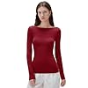 SUUKSESS Cloud Cashmere Women Boat Neck Fitted Long Sleeve Shirts Basic Knit Going Out Tops (Burgundy, M)
