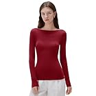 SUUKSESS Cloud Cashmere Women Boat Neck Fitted Long Sleeve Shirts Basic Knit Going Out Tops (Burgundy, S)