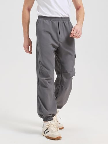 Men's Casual Cargo Pants with Elastic Waistband & Drawstring, Bungee Cord Leg Openings, Comfortable Utility Work Pants4