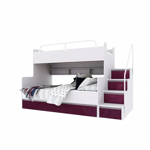 Marlux-Meble Hochbett Kinderbett JSM-3 mit Treppe 80x190 + 120x190 Hochglanz Kinderbetten Funktionsbett Etagenbett Stockbett Kinderhochbett Jugendhochbett (Violett Glanz)