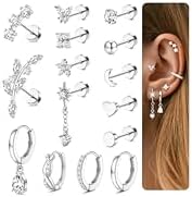 Diamday 15Pcs Pendientes Mujer Acero Quirurgico Piercing Oreja Pi...