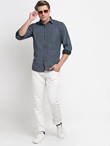 Image of Cantabil Men Cotton Printed Navy Blue Full Sleeve Casual Shirt (P-MSHC00225-NAVY)