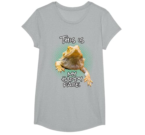 This is My Happy Face Bearded Dragon Funny Reptile T-Shirt, Girls, Heather Grey, X-Small