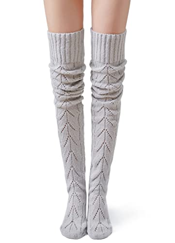 Pcavin Thigh High Socks for Women Cable Knit Over the Knee Boot Socks, Long Warm Leg Warmers Winter(007d Gray(2024))