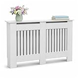 Oypla Large White Wooden Slatted Grill Radiator Cover MDF Cabinet