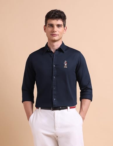Image of U.S. POLO ASSN. Solid Tailored Fit Shirt for Men - 100% Cotton, Breathable & Comfortable, Full Sleeves Casual Shirt for Men