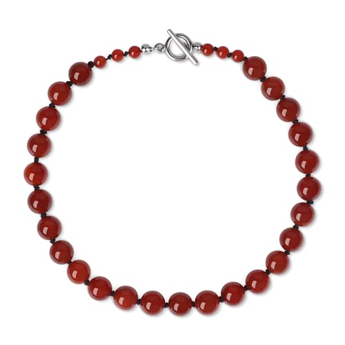 GAVU 12mm Choker Necklace for Women, Statement Necklace Onyx/Carnelian Beaded Choker for Women 16