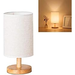 Lamparas De Mesita De Noche Madera FHEDE Lámpara de mesilla de madera vintage, lámpara de ambiente con bombilla E27 LED creativa para lámpara de dormitorio, sala de estudio, sala de estar pequeña luz (Blanco)