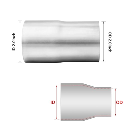 Image of Exhaust Adapter Connector 2 inch ID to 2 inch OD, A-KARCK Exhaust Pipe Reducer 4 inch Overall Length 304 Stainless Steel