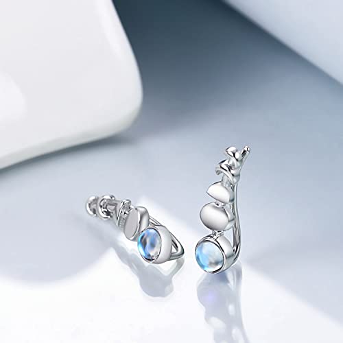 925 Sterling Silver Moon Phase Ear Crawler Cuff Earrings Ear Climber Hypoallergenic Moonstone Earrings2