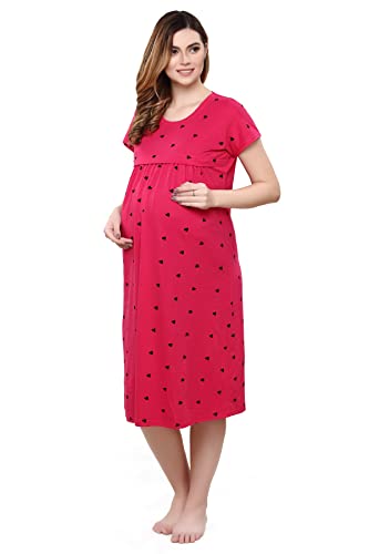 Image of TIGYWIGY Women's Cotton Printed Knee Length Maternity /Feeding /Nursing Nighty
