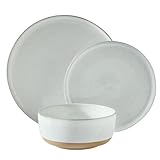 Hasense Plates and Bowls Sets, 3 Pieces Modern Porcelain Dishes Sets, Stoneware Dinnerware Sets with Speckled Pattern, Scratch Resistant Microwave and Dishwasher Safe, White