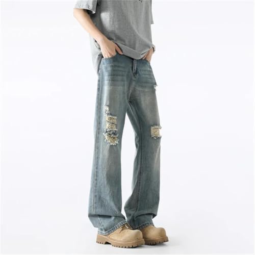 Men Summer Jeans Vintage Baggy Straight Pants Hiphop Ripped Jeans Blue Denim Trousers2
