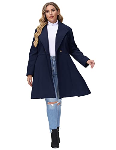 Hanna Nikole Women's Plus Size Wool Dress Coat Double Breasted Pea Coats Long Trench Coat4
