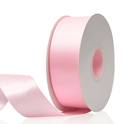 1-1/2" x 50 Yards Light Pink Double Faced Satin Ribbon,Solid Color High Density Fabric Ribbon Rolls,Great for Gift Wrapping,Sewing,Crafts,DIY Bows and Christmas,Wedding,Party Decoration