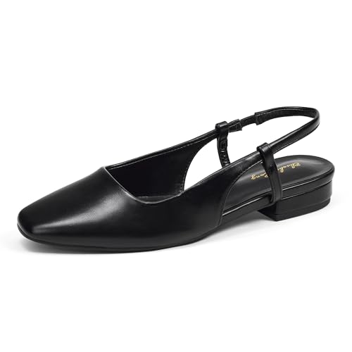 Elisabet Tang Women's Slingback Flats Closed Square Toe 1 Inch Slip-on Work Party Wedding Prom Casual Dressy Comfortable Flats