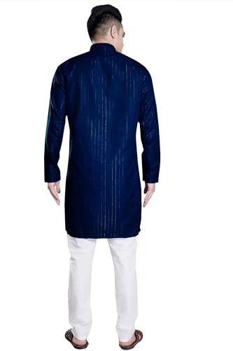 Image of DIVISIVE Men's Self Zari Line Cotton Blend Slim Fit Kurta Pyjama Set