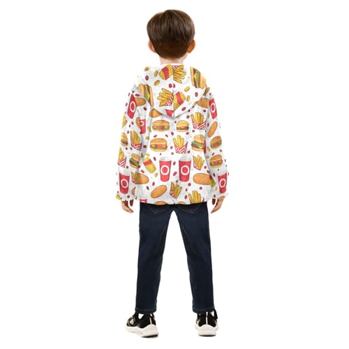 French Fries and Hamburger Girls Fleece Jacket Girls Fall Jacket Boys Coats Zip Up Hoodie Outerwear 2-10T4